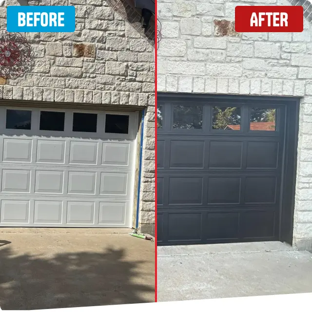 Before and after garage door painting